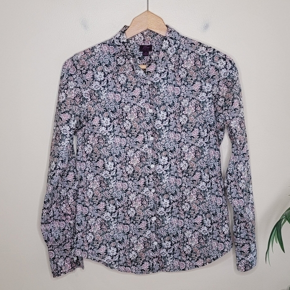 J. Crew | Liberty Button Down Floral Shirt White Garden Tana Lawn Print Size 4 - Picture 1 of 4